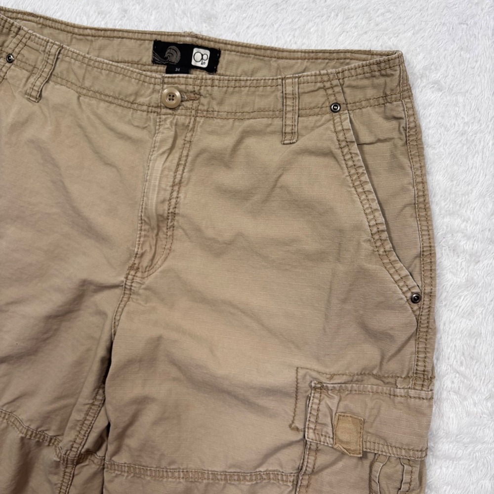 Y2K OP Cargo Shorts Mens 34 Sand Khaki Ripstop Cotton Multi Pocket Street Surf - Picture 13 of 14